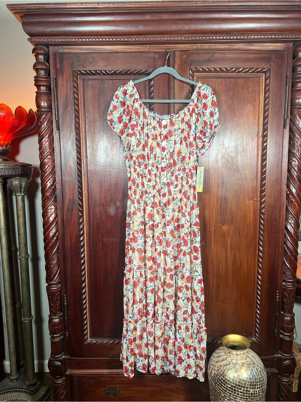 NWT Figueroa & Flower Red Poppy Floral Tiered Maxi L